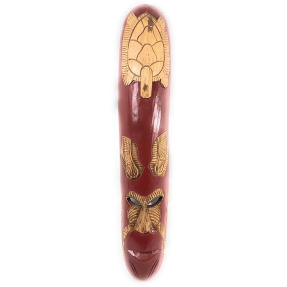 Fijian Tiki Mask w/ Carved Turtle  - 40" Ocean - Wall Decor | #mdr19005100