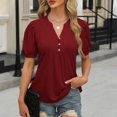 thumbnail image 2 of fatyb Women's Button V Neck Tunic Tops Short Sleeve Pleated T Shirts Loose Summer Casual Blouses, 2 of 7