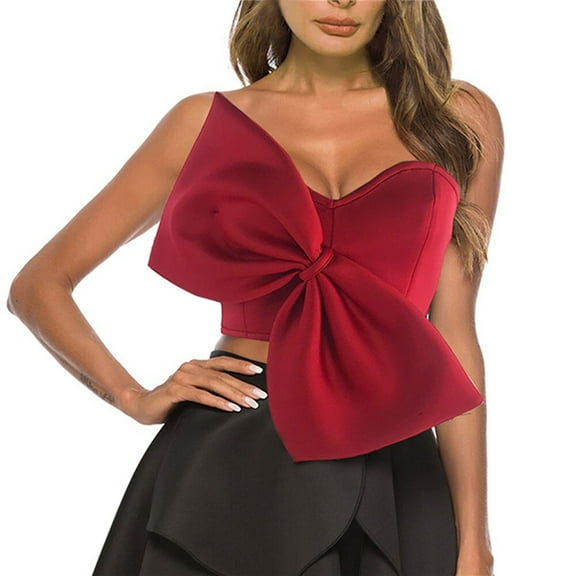 Women Fashion Solid Bow Wrap Chest Off The Shoulder Sexy Top