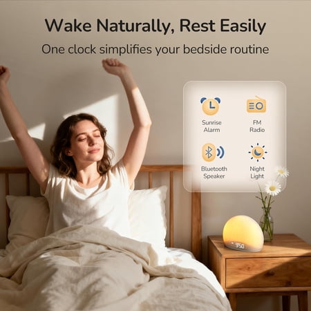 Sunrise Alarm Clock Radio with Speaker & Night Light for Bedroom