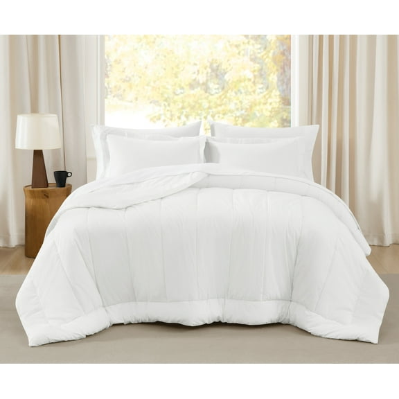 Brooklyn Loom Oversized Cotton Percale White King 3 Piece Comforter Set, Solid Color Themed, Oeko-TEX Certified Confidence
