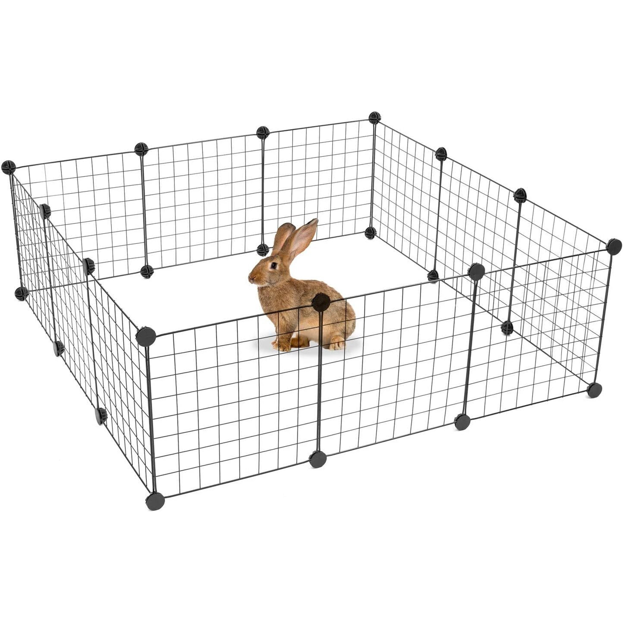 Metal Wire Storage Cubes Organizer, 15 x 15 inch DIY Small Animal Cage for Rabbit, Guinea Pigs, Puppy, Pet Products Portable Metal Wire Yard Fence (Black, 12 Panels)