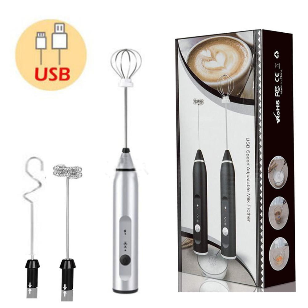 1pc Handheld Electric Milk Frother, White, Electric Whisk Coffee Mixer,  With 2 Replaceable Stainless Steel Stirrers, 3 Speeds, Usb Rechargeable  Milk Foam Maker, Suitable For Coffee