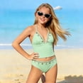 thumbnail image 4 of Weebloom Girls Swimsuit Tankini Two Piece Bikini Toddlers Straps Decorative Swimwear With Ruffle Sun Protective Bathing Suit Girls Swimsuits Green 13-14 Years, 4 of 6