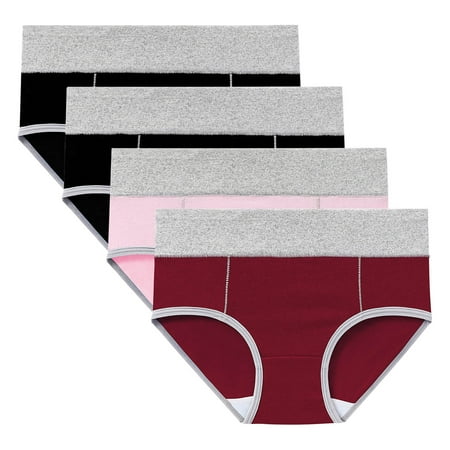 ATOYSOY Women s Plus Size Hip Lifting Cotton Panties  4 Pack Stretchy Multipack Underpants Shapewear Control Briefs for Ladies Clearance Solid Panty Classic Briefs Girls Comfy Red XXL