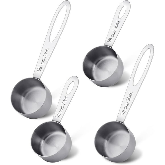 4 Pcs Stainless Steel 1/8 Cup Coffee Scoop Set Powder Spoon, 2 Short Handled and 2 Long Handle Coffee Spoon for Coffee, Tea, Oil, Canisters, Sugar and Milk, 30 ml Silver