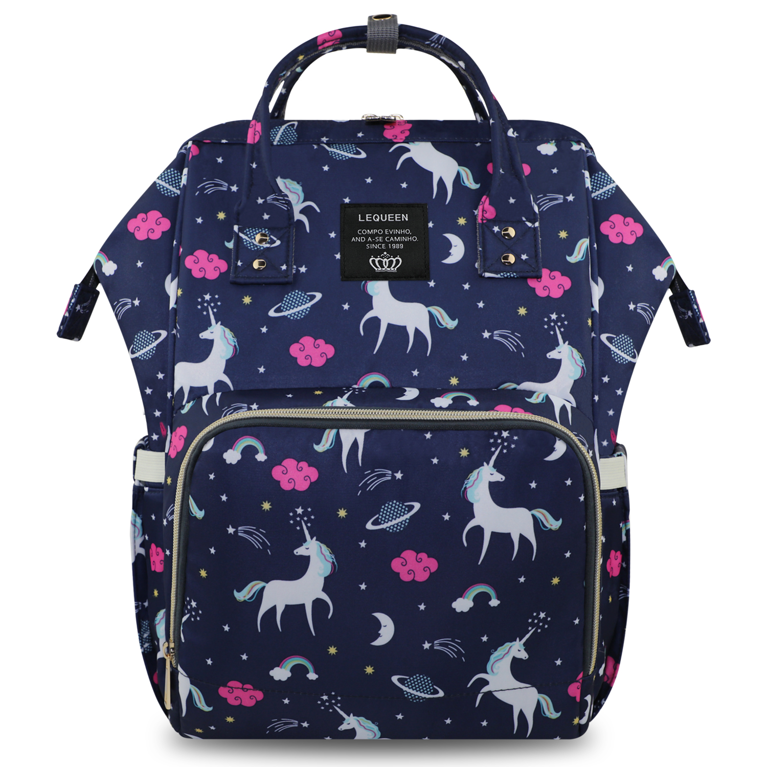 LEQUEEN Unicorn Diaper Backpack, Water-Resistant, Navy photo 7