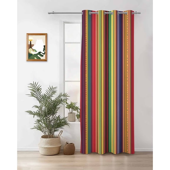 Mexican Stripes Thermal Insulated Blackout Curtains for Bedroom 45 Length Rainbow Colorful Stripe Gradient Room Darkening Curtain 1 Panel Grommet Window Curtain Drape for Living Room Nursery Room