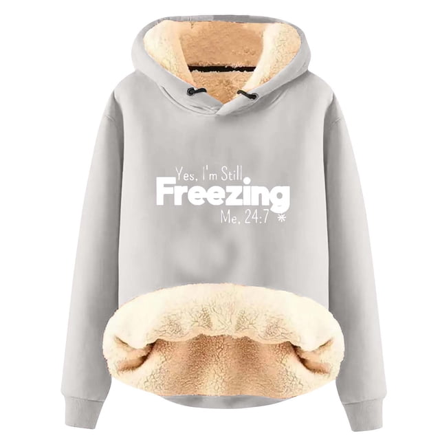 DPTALR Women's Winter Warm Plush Solid Long Sleeve Tops Hooded Sweatshirt