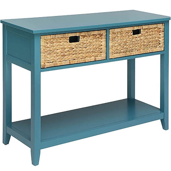 JERFIT Teal Sofa Table with 2 Drawers & Bottom Shelf, Narrow Wood Console Table for Entryway, Hallway & Living Room