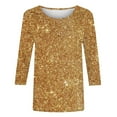 thumbnail image 4 of Elvqul Plus Size Blouses for Women Yellow Crew Neck Tops Fashion Pullover Sequin Print Tshirts 3/4 Sleeve Blouses, 4 of 5