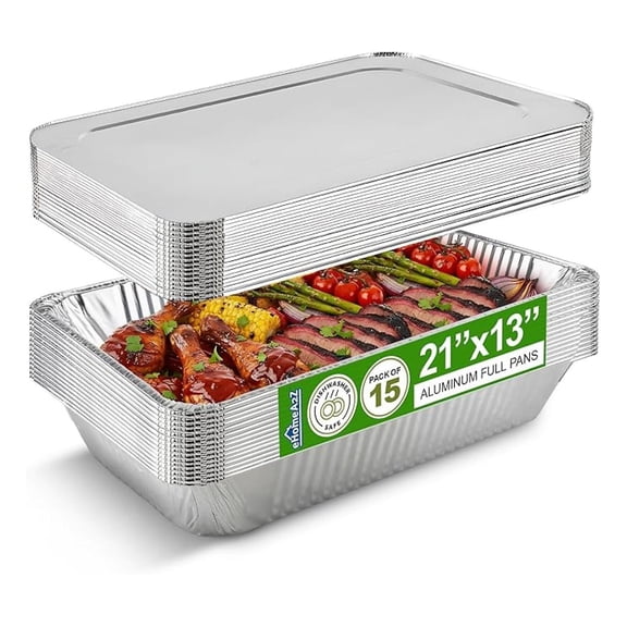 Large Aluminum Pans With Lids Disposable Full Heavy Duty Roasting, Broiling, Baking, Catering Pans 21x13x3 (15, Full-Size w/Lids)