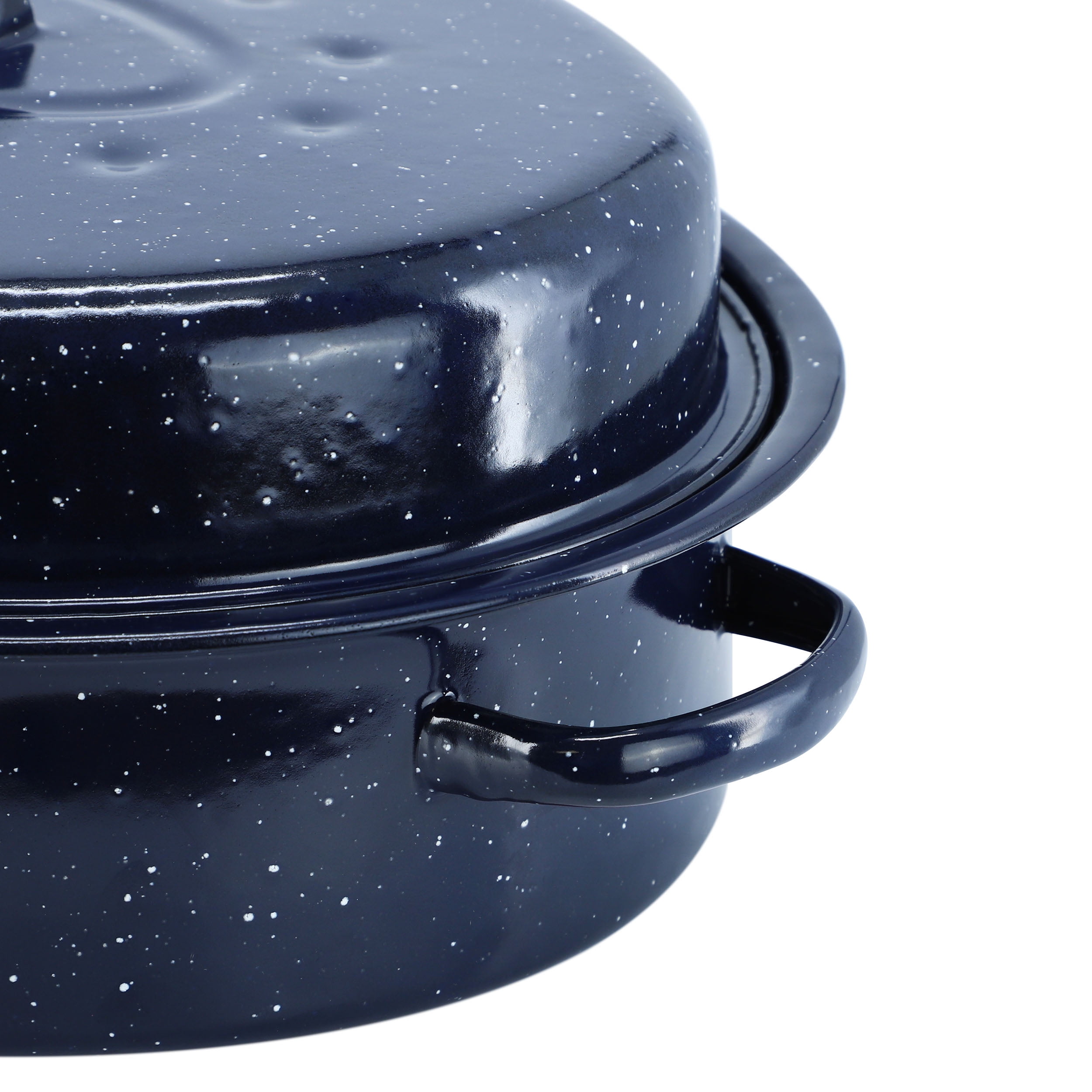 Oster Castillo 16.5 x 13 Inch Enamel on Steel Roaster Pan with Lid in Navy Blue