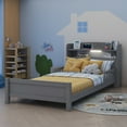 thumbnail image 2 of Twin Pine Wood Bed with Bookcase Headboard ,LED Motion Sensor Light, Guardrails,Grey, 2 of 9