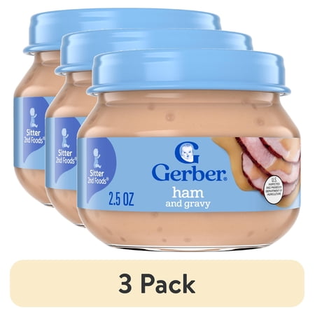 (3 pack) Gerber Stage 2 Baby Food, Ham and Gravy Jar, Baby Puree Jars Glass 2.5 oz