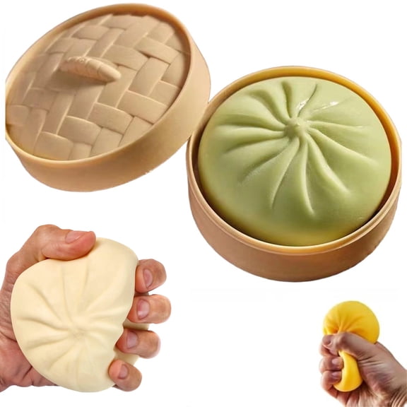 Giant Dumpling Squishy Fidget Toy with Steamer Case - Jumbo Steamed Bun Sensory Stress Relief Ball - Novelty Desk Squeeze Anxiety Relief Gift for Adults & Teens (Green)