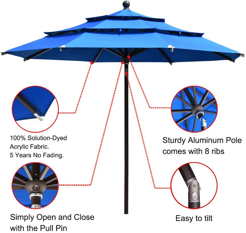Eliteshade Patio Umbrella Type Sunbrella 11ft 3 Tiers With Ventilation Blue Walmart Com Walmart Com