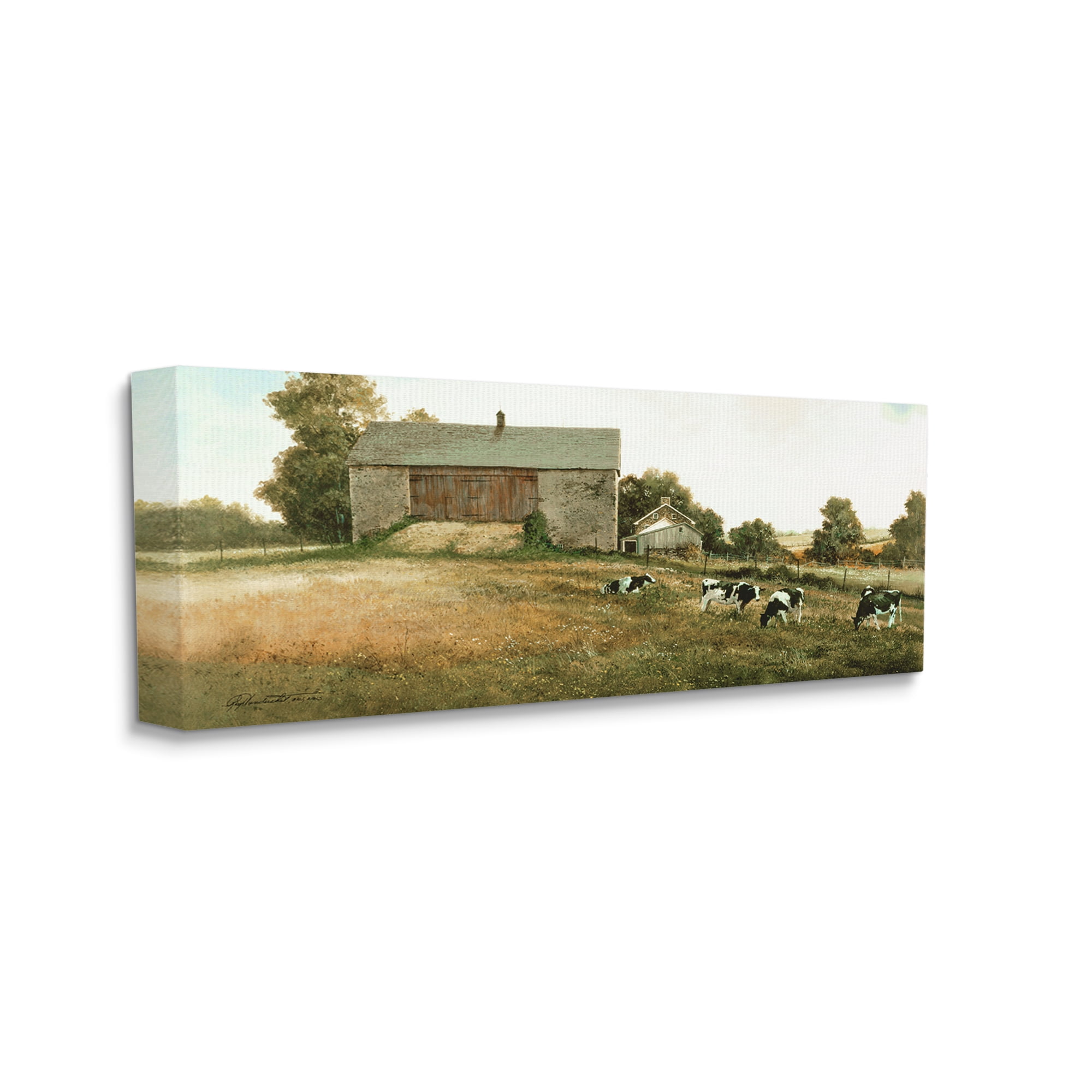 Stupell Industries Traditional Cows Grazing Animals & Insects Painting Gallery Wrapped Canvas Art Print Wall Art, 40 x 17