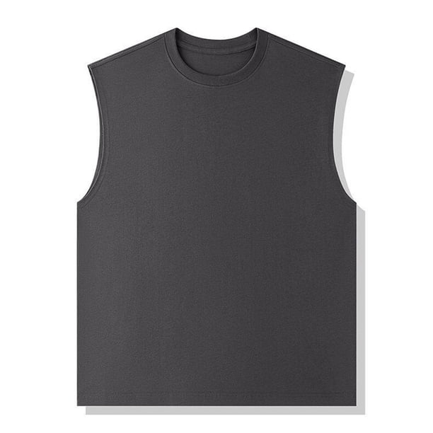 Camiseta sin mangas de cuello redondo para hombre, de verano, de color liso, informal, sin mangas, para hacer ejercicio, de poliéster.