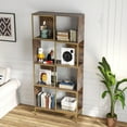 thumbnail image 2 of 4-Tier Industrial Bookcase, Rustic Wood and Metal Frame, Asymmetrical Shelf Design, Display Storage Shelf for Living Room, Home Office, Small Space, 2 of 11