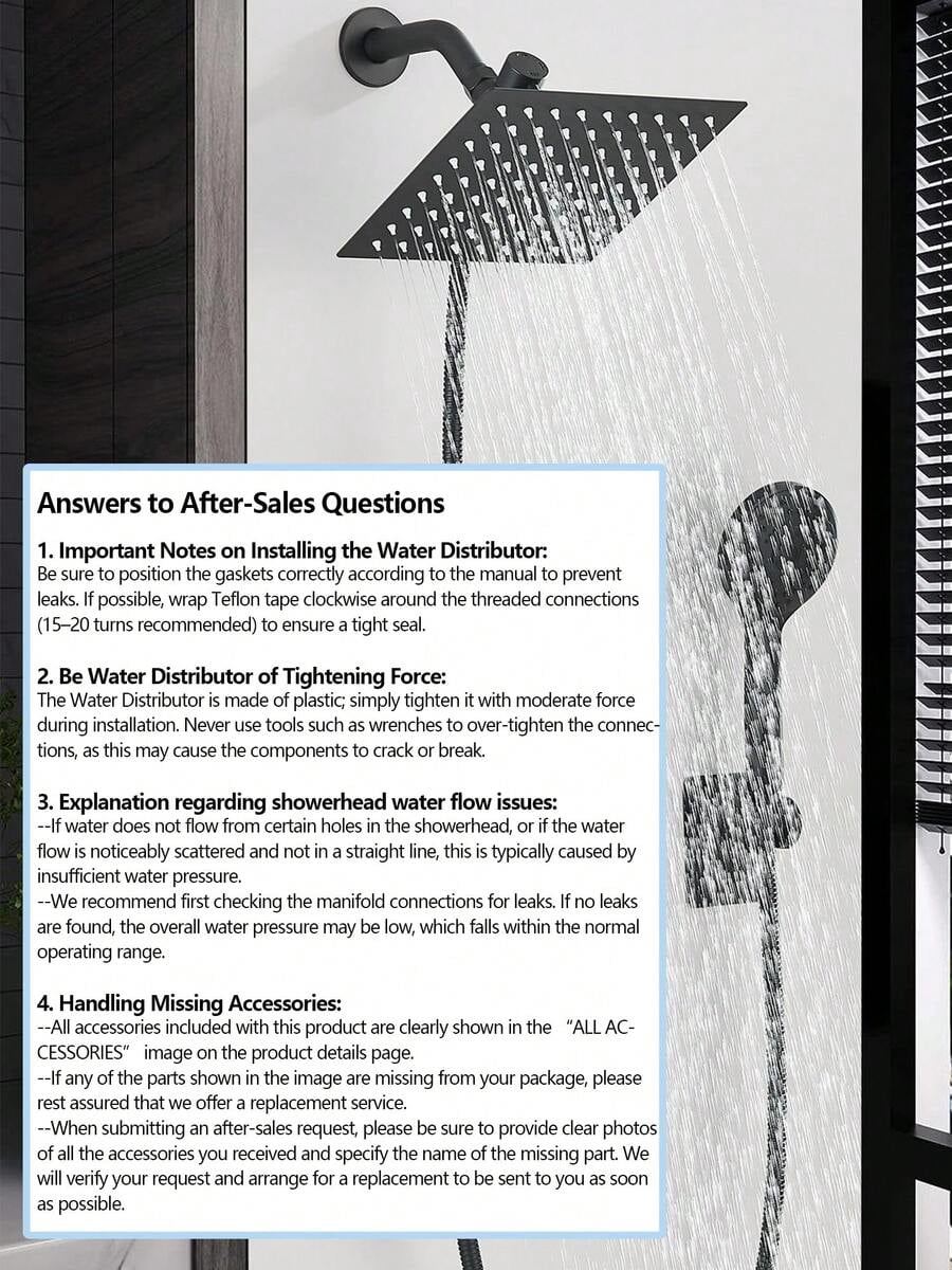 Shower Head Combo,8/10/12" Rain Square Shower Head  With 9 Inch Adjustable Extension Arm And 3 Settings Handheld Spray,150cm Long Hose