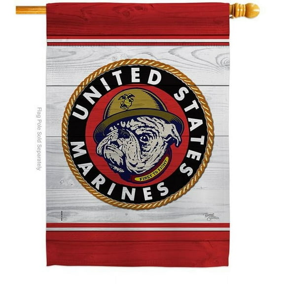 Breeze Decor H108433-BO Marine Bulldog House Flag Armed Forces Corps 28 x 40 in. Double-Sided Decorative Vertical Flags for Decoration Banner Garden Yard Gift