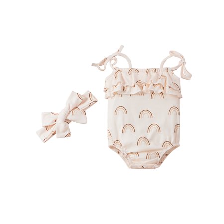 

Fullvigor Baby Girl’s Printing Lace-Up Ruffles Suspender Romper and Headband