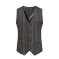 thumbnail image 2 of SDNall Waistcoat for Men Retro Suitmen Stripe Fashion Retro Have Pockets Single-Breasted V-Necktops Blouse Mens Dress Vest (Dark Gray Sizes:S-2XL), 2 of 9