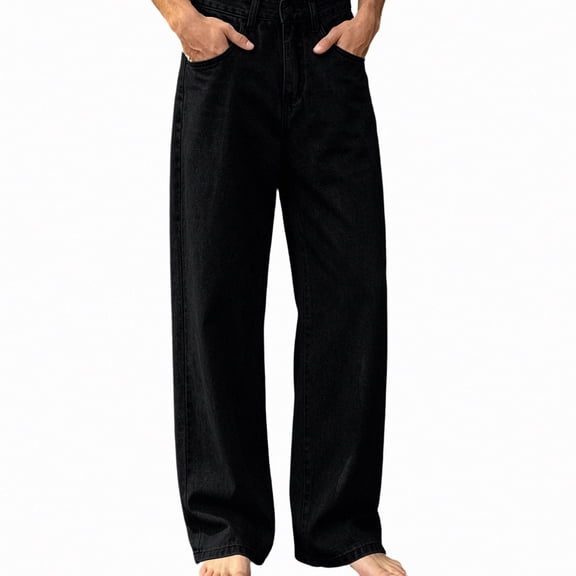HOMADLES Men's Loose Fit Jeans Straight Leg Stretch Soft Casual Pants Side Pocket Fashion Pants Black Size L