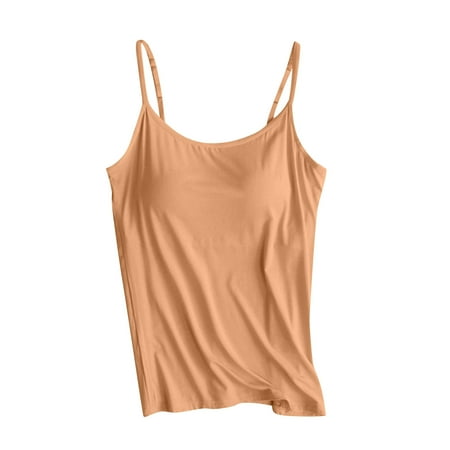 JGGSPWM Camisoles for Women with Built in Bra Flowy Shelf Bra Tank Tops Padded Cami with Adjustable Strap Summer Cool Comfy Vest Orange 6(M)