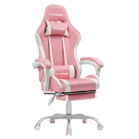 GTRACING GTWD-200 Gaming Chair with Footrest, Adjustable Height, and Reclining, Pink