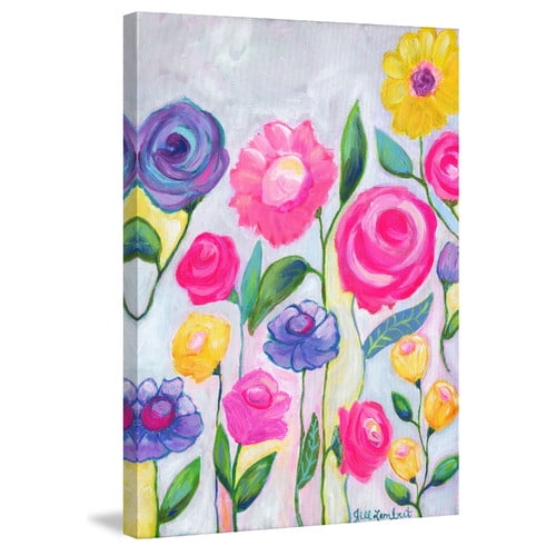 Marmont Hill "Flowers Grey" by Jill Lambert Painting Print on Wrapped Canvas