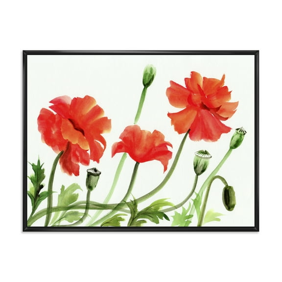 Designart 'Ancient Red Poppies III' Traditional Framed Canvas Wall Art Print