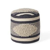 GDF Studio Villard Boho Handcrafted Fabric Cylinder Pouf, White and Denim Blue