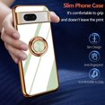 thumbnail image 6 of Compatible with Google Pixel 6a 5g Cell Phone Case Ultra Slim Thin with 360°Finger Ring Stand Metal Electroplated Soft TPU Frame Full Body Shock-Absorption Bumper Hard Back Mobile Cover-LGreen, 6 of 13