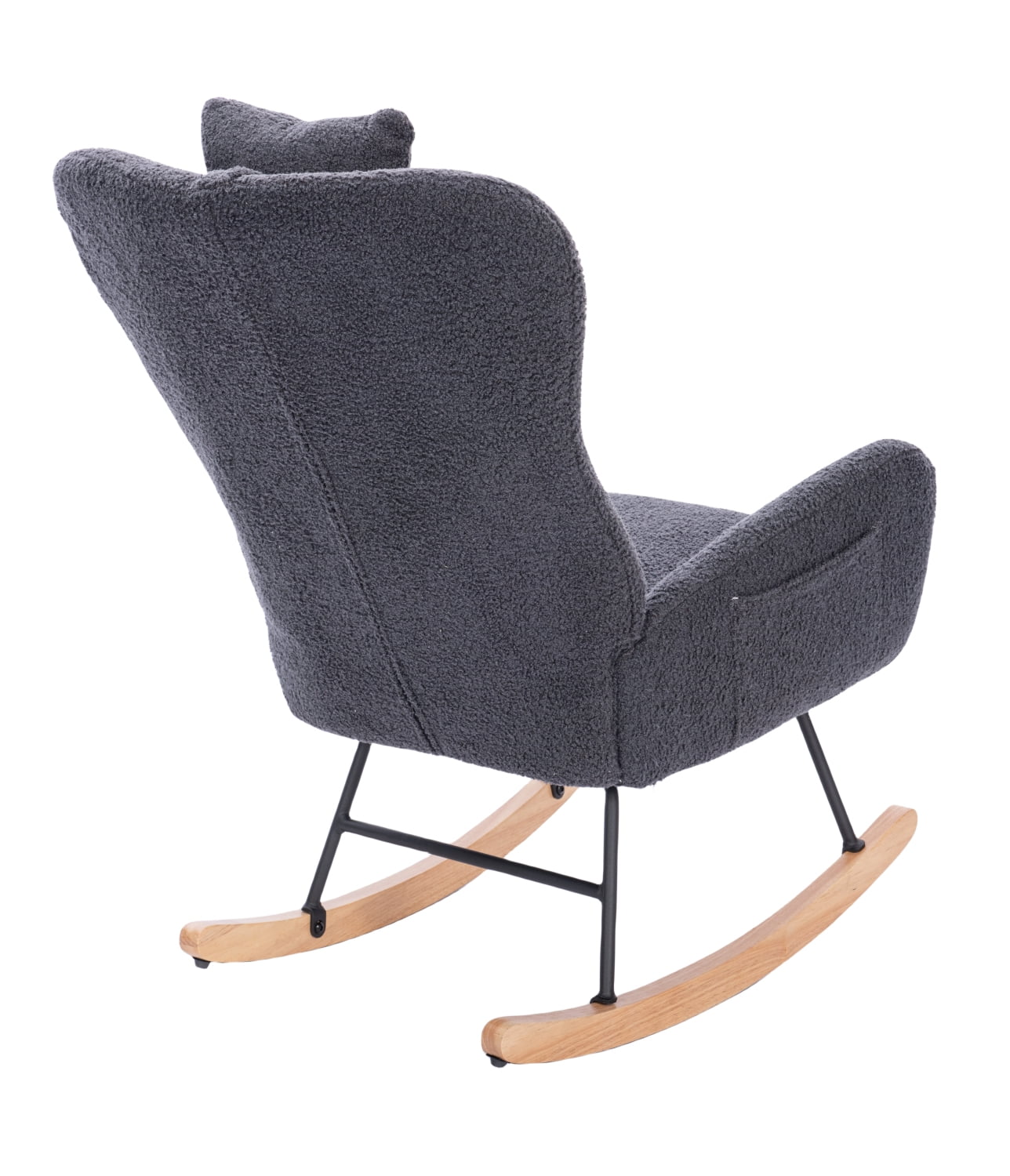 Lisonu Modern Rocking Chair, Upholstered High Back Accent Rocker, Cozy Teddy Fabric Glider for Living Room, Bedroom or Lounge, Ergonomic Armchair with Wood Base, Dark Grey