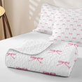 thumbnail image 4 of Erosebridal Watercolor Simple Bow Bed Spread Queen for Teens, Pale Pink Ink Ribbon Queen Coverlet Set, 3 Pieces, 4 of 7