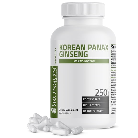 Bronson Korean Panax Ginseng Supports Energy, Endurance & Vitality   Memory and Mental Performance, 250 Capsules