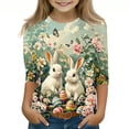 thumbnail image 2 of Blusas y camisas de manga larga con cuello redondo para niños con estampado de día de Pascua, manga 3/4/cuello redondo tres cuartos, camisa inferior y superior para niños, parte superior de poliéster, 2 of 5