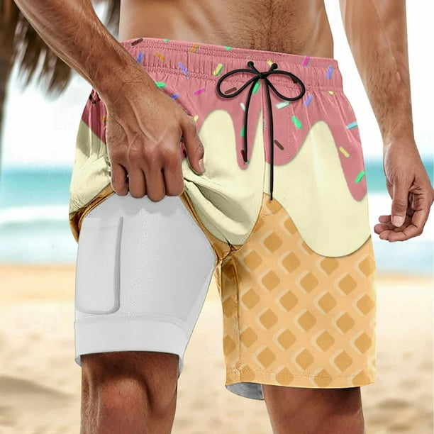 WILLBEST Shorts de Tabla para Hombre para Fiestas En La Piscina y Playa. Diseño Elegante En Capas con Estampado de Hielo Derretido para Verano. Material Cómodo y Elástico.