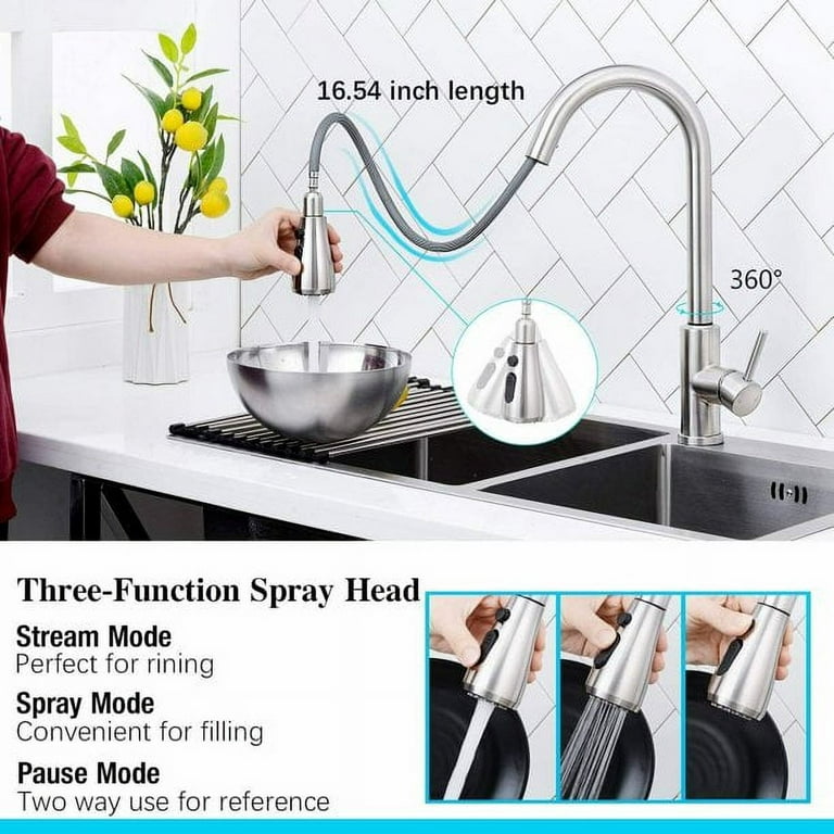 Touch Kitchen Sink Faucet Pull Out Sprayer Brushed Nickel Mixer 