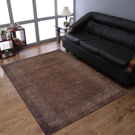 Rugsotic Carpets Hand Knotted Wool Area Rug 8'x10' Brown Contemporary Rectangle Indoor Rug for Living Room, Bedroom Antimicrobial L00531