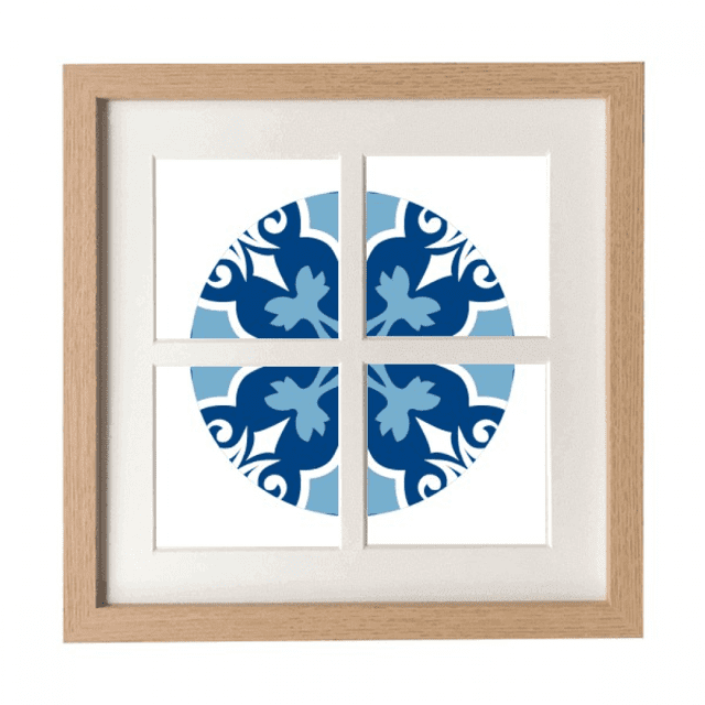 Maroc Décoration Fleur Bleu Ilustration Cadre Mur Table Affichage 4 Ouvertures Image