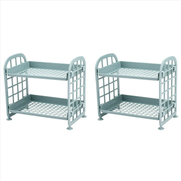 2X Storage Estantes, Estantes de PláStico PequeñOs para Almacenamiento - EstanteríA de Estantes de 2 Niveles, Organizador de BañO de Estantes de Cocina (Azul NóRdico)