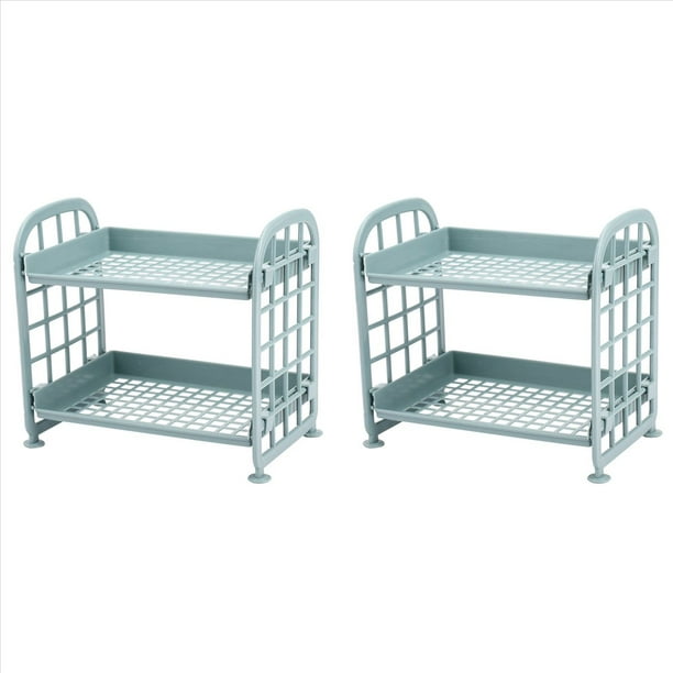 2X Storage Estantes, Estantes de PláStico PequeñOs para Almacenamiento - EstanteríA de Estantes de 2 Niveles, Organizador de BañO de Estantes de Cocina (Azul NóRdico)