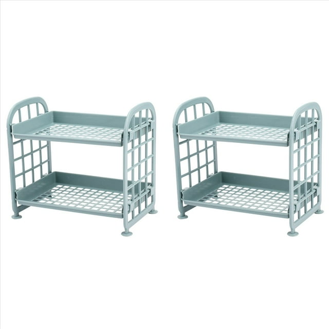2X Storage Estantes, Estantes de PláStico PequeñOs para Almacenamiento - EstanteríA de Estantes de 2 Niveles, Organizador de BañO de Estantes de Cocina (Azul NóRdico)