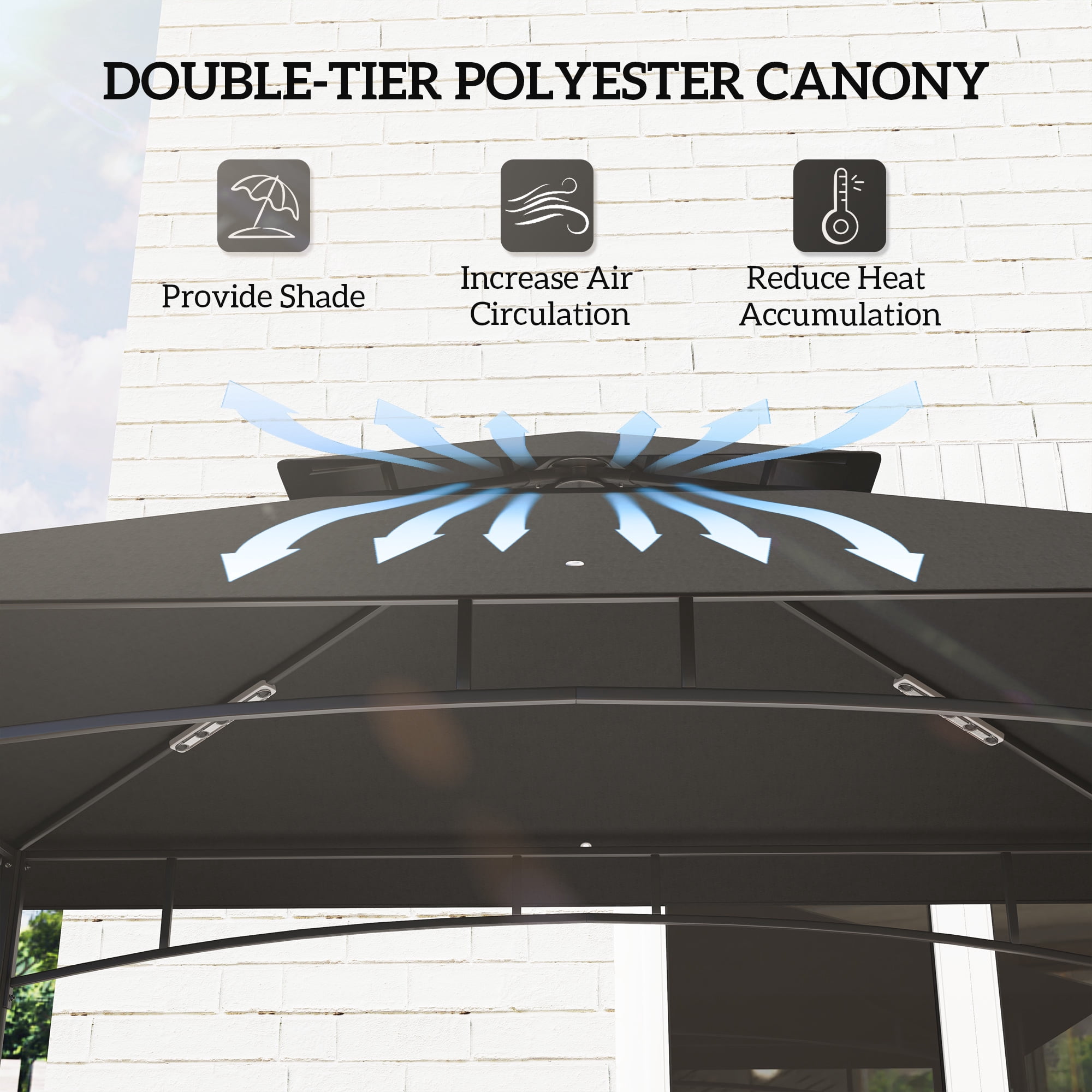 Outsunny 8' x 5' Grill Gazebo, 2-Tier Outdoor BBQ Gazebo with 2 Side Shelves, Storage Baskets and Ceiling Hook, Dark Gray