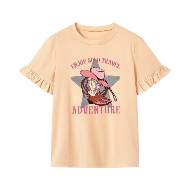 Camiseta para mujer con cuello redondo, cómoda camiseta de verano para viajar y uso diario L