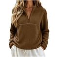 thumbnail image 2 of Quarter Zip Sweatshirt Women Fleece Zipper Pockets Cozy Cropped Long Sleeves Pullover for Fall Winter Casual Wear Brown S, 2 of 7