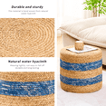 thumbnail image 4 of Tcbosik Natural Water Hyacinth Ottoman, 17.7" Handwoven Round Footstool, Boho Footrest for Living Room, Bedroom, Entryway, Space Saving, Natural & Blue, 4 of 6